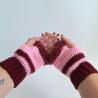 Thumbnail for Gehaakte handschoenen - gehaakte vingerloze handschoenen | Wijnrood en lichtroze