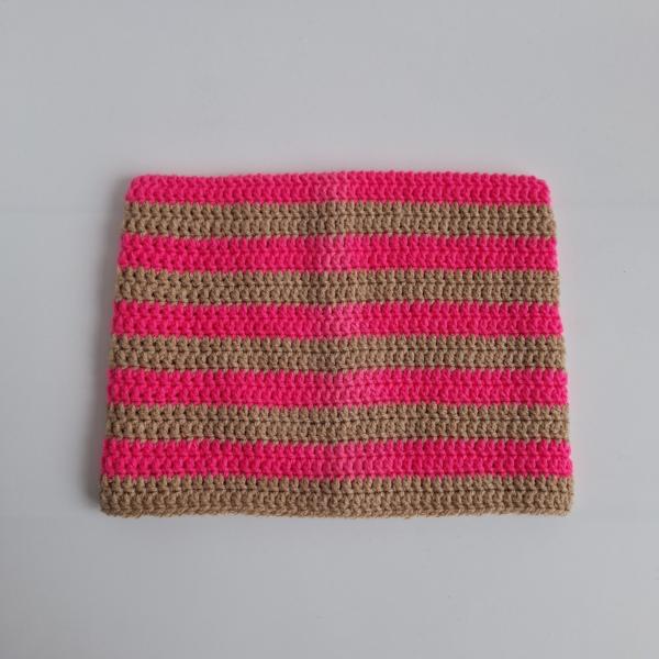 Gehaakte muts | Neon roze en beige