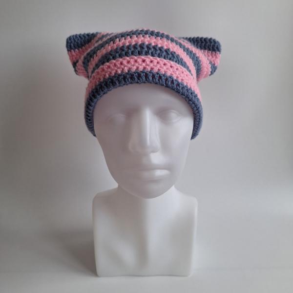 Gehaakte muts | Lichtroze en denimblauw