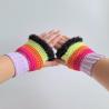 Thumbnail for Gehaakte handschoenen - gehaakte vingerloze handschoenen | Lila, knalroze, oranje, limoengroen en zwart
