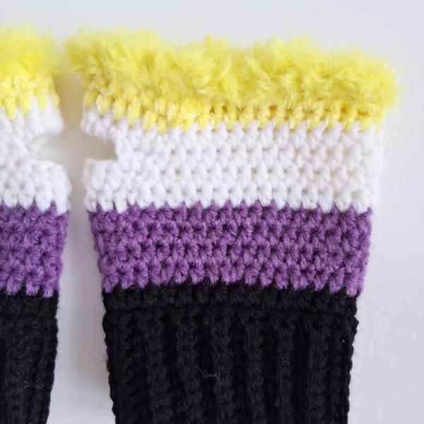 Gehaakte handschoenen - gehaakte vingerloze handschoenen | Non-binary Pride vlag
