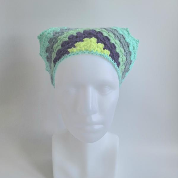 Gehaakte bandana | Limegroen, donkerpaars, eucalyptus, grijsblauw en mintgroen