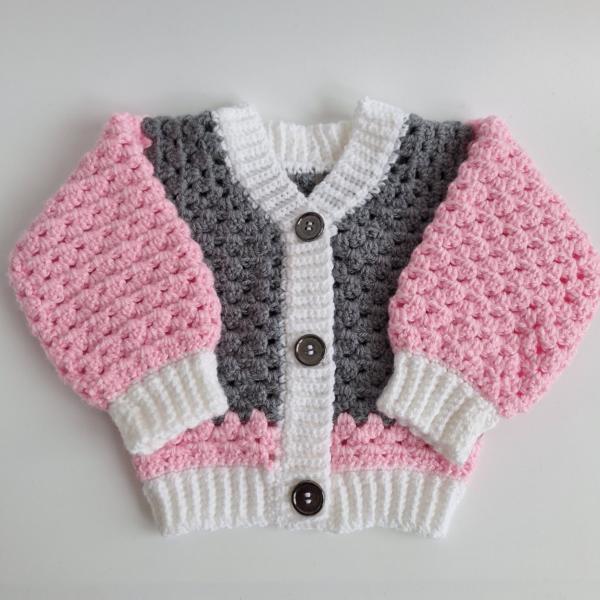 Gehaakt baby vestje | Roze, grijs en wit