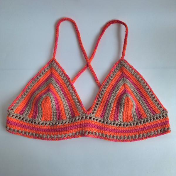 Gehaakt topje 'Boho top oranje, roze en beige'