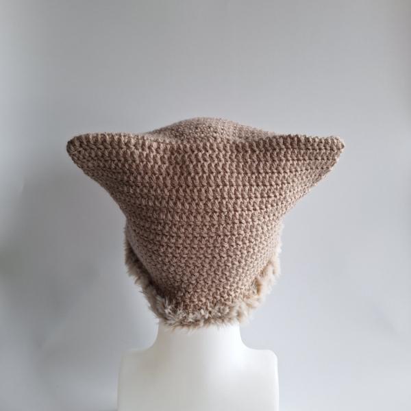 Gehaakte muts met imitatiebont | Beige