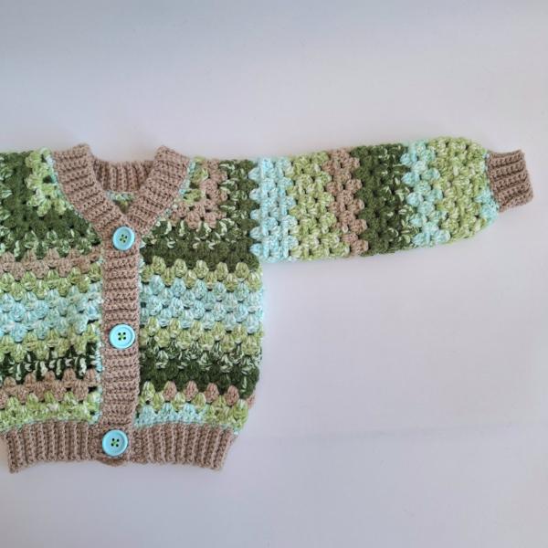 Gehaakt baby vestje | Beige, Blauw en groen camo