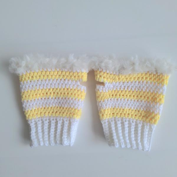 Gehaakte handschoenen - gehaakte vingerloze handschoenen | Wit en geel