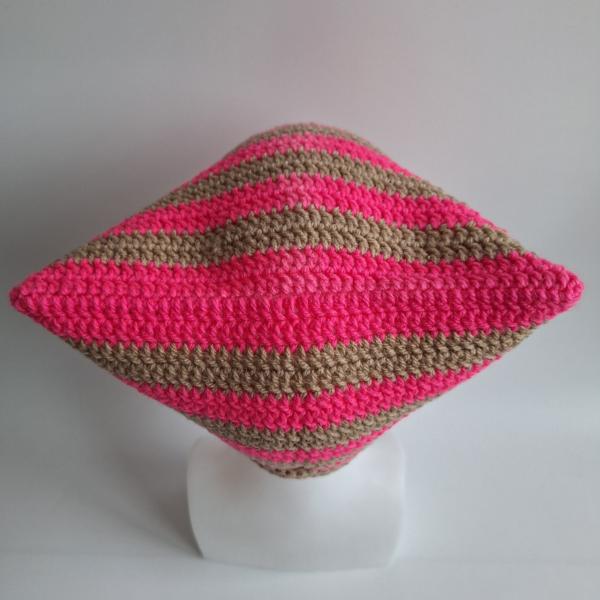 Gehaakte muts | Neon roze en beige