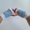 Thumbnail for Gehaakte handschoenen - gehaakte vingerloze handschoenen | Lichtblauw en wit