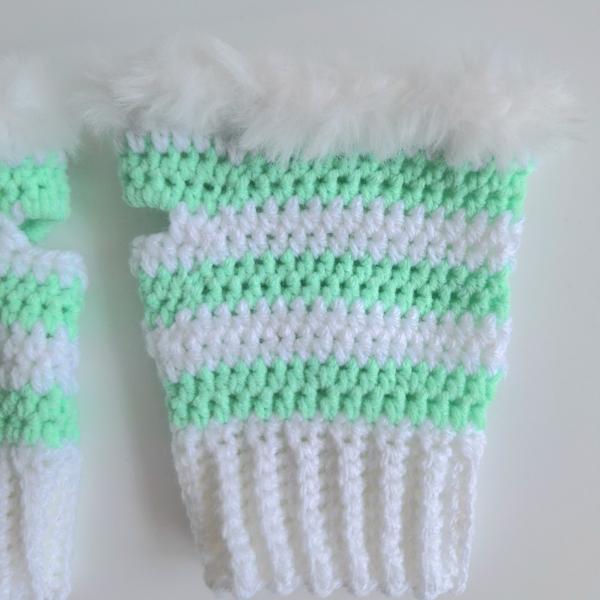 Gehaakte handschoenen - gehaakte vingerloze handschoenen | Wit en mintgroen