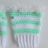Thumbnail for Gehaakte handschoenen - gehaakte vingerloze handschoenen | Wit en mintgroen