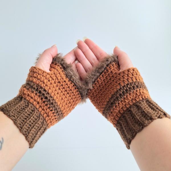 Gehaakte handschoenen - gehaakte vingerloze handschoenen | Donkerbruin en karamelbruin