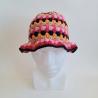 Thumbnail for Gehaakte bucket hat | Oranje, beige, knalroze, lichtroze, fuchsia en zwart