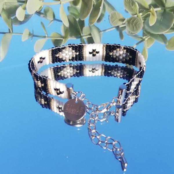 Geweven kralen armband | Grijs glas-in-lood