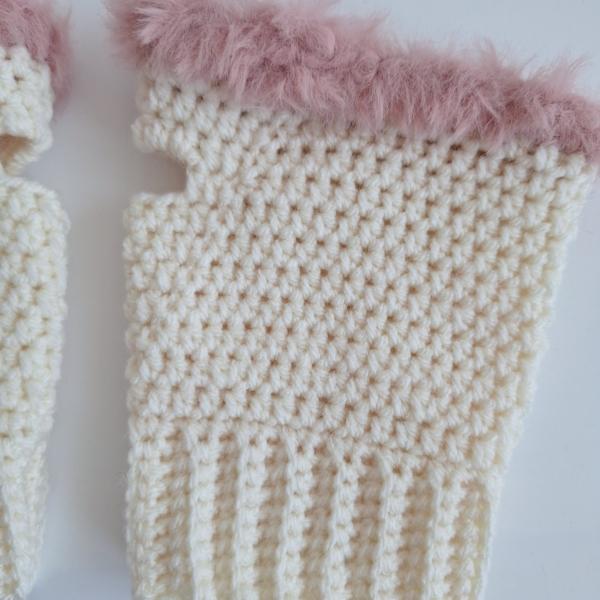 Gehaakte handschoenen - gehaakte vingerloze handschoenen | Crème en poederroze
