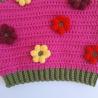 Thumbnail for Gehaakt baby vestje | Fuchsia en donkergroen met gele, wijnrode en knalrode bloemen