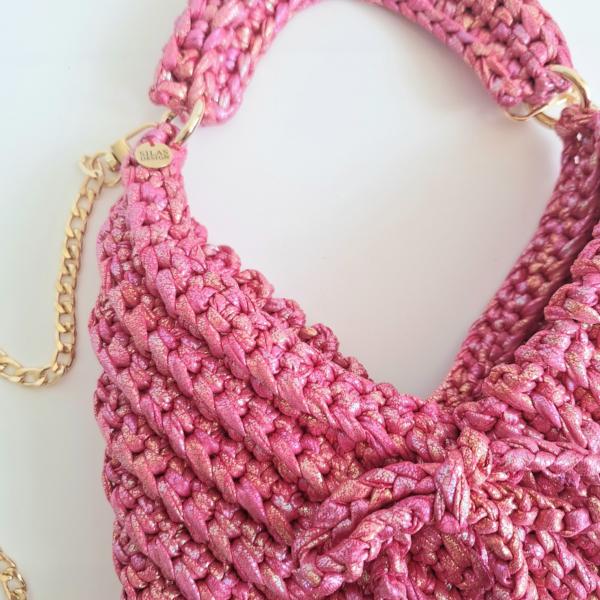 Gehaakte crossbody tas | Roze iriserend