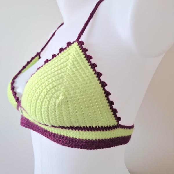 Gehaakt topje | Limegroen en aubergine paars