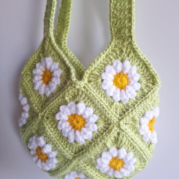 Gehaakte tas | Groene madeliefjes
