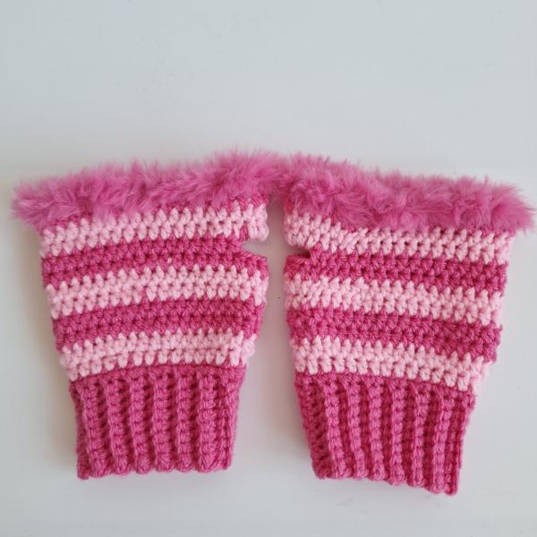 Gehaakte handschoenen - gehaakte vingerloze handschoenen | Knalroze en lichtroze