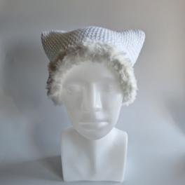 Gehaakte muts met imitatiebont | Wit