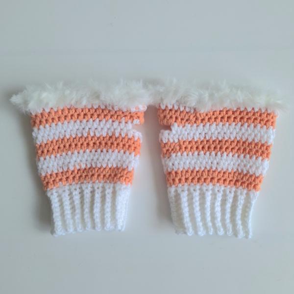 Gehaakte handschoenen - gehaakte vingerloze handschoenen | Wit en perzikoranje