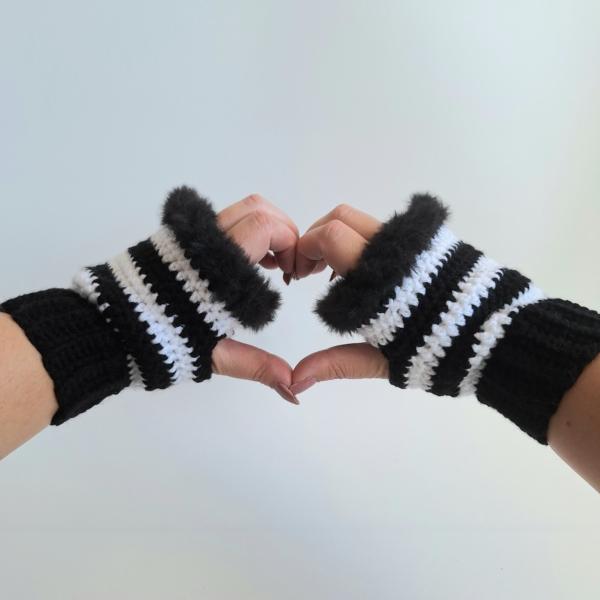 Gehaakte handschoenen - gehaakte vingerloze handschoenen | Zwart en wit