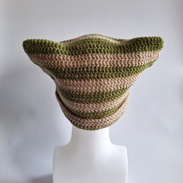 Gehaakte muts | Beige en donkergroen