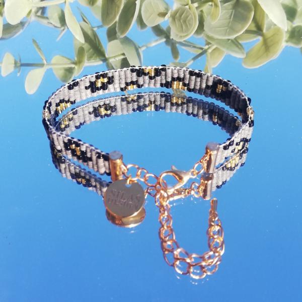 Geweven kralen armband | Grijs luipaard