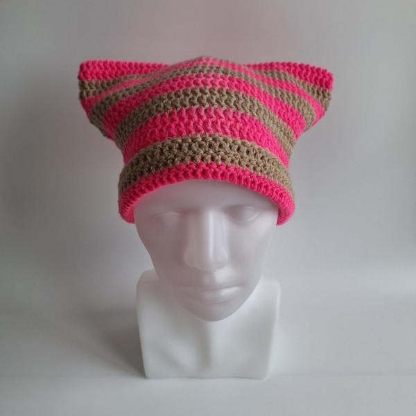 Gehaakte muts | Neon roze en beige