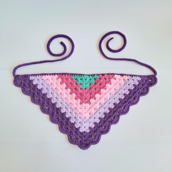 Gehaakte bandana | Turquoise, knalroze, lichtroze, lila en paars
