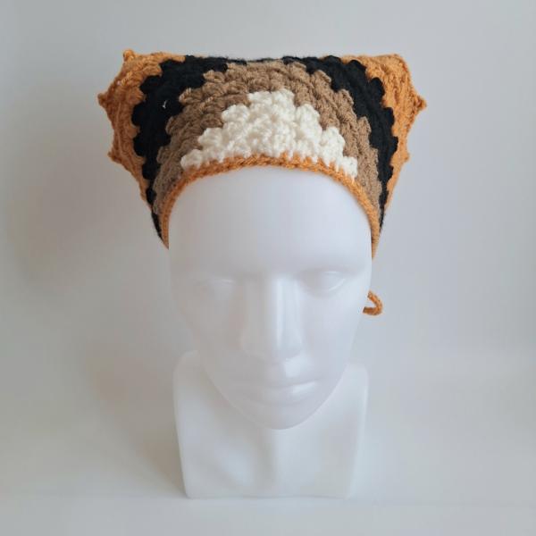 Gehaakte bandana | Crème, lichtbruin, zwart en oranje