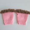 Thumbnail for Gehaakte handschoenen - gehaakte vingerloze handschoenen | Lichtroze en bruin