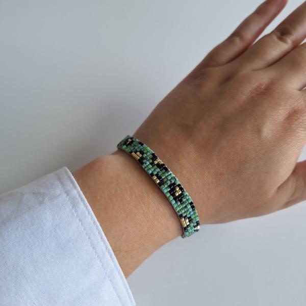 Geweven kralen armband | Turquoise luipaard