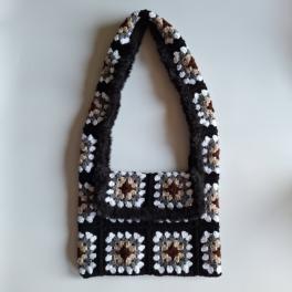 Gehaakte tas | Bruin, beige, grijs wit en zwart imitatiebont