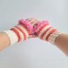 Thumbnail for Gehaakte handschoenen - gehaakte vingerloze handschoenen | Crème, koraaloranje en Barbie roze