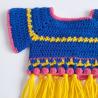 Thumbnail for Gehaakt baby vestje | Blauw, roze en geel met gele franjes