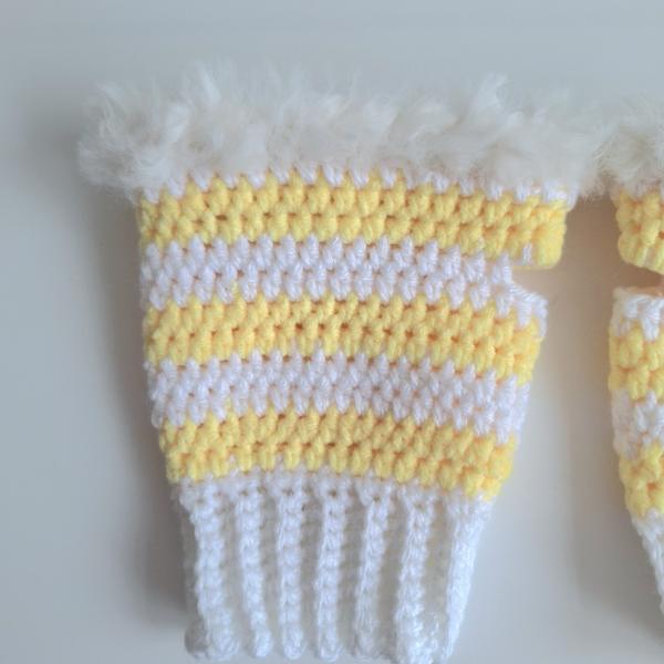 Gehaakte handschoenen - gehaakte vingerloze handschoenen | Wit en geel