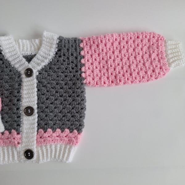 Gehaakt baby vestje | Roze, grijs en wit