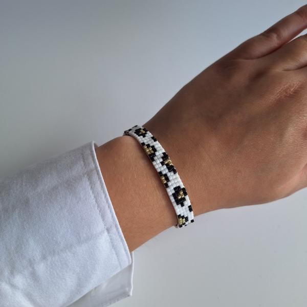 Geweven kralen armband | Wit luipaard
