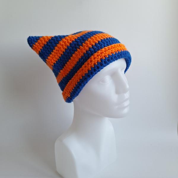 Gehaakte muts | Kobaltblauw en oranje