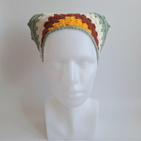Gehaakte bandana | Geel, roestbruin, crème en sagegroen