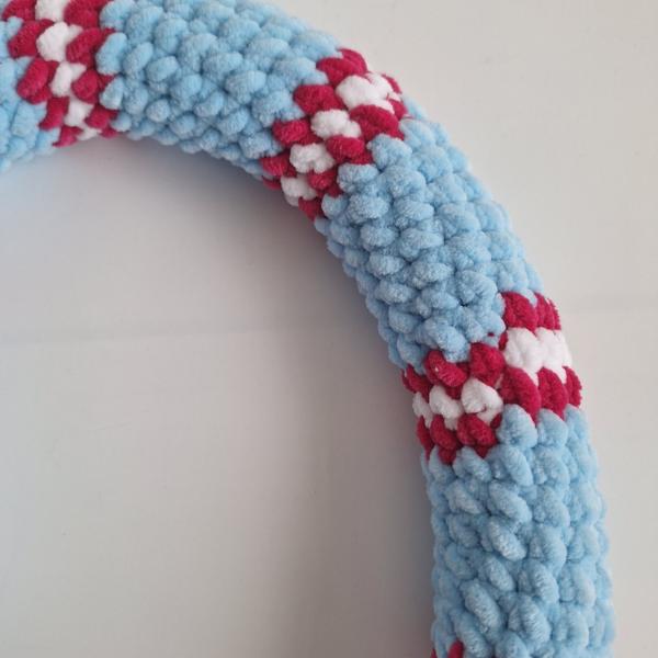 Gehaakte knuffel slang | Lichtblauw, knalroze en wit