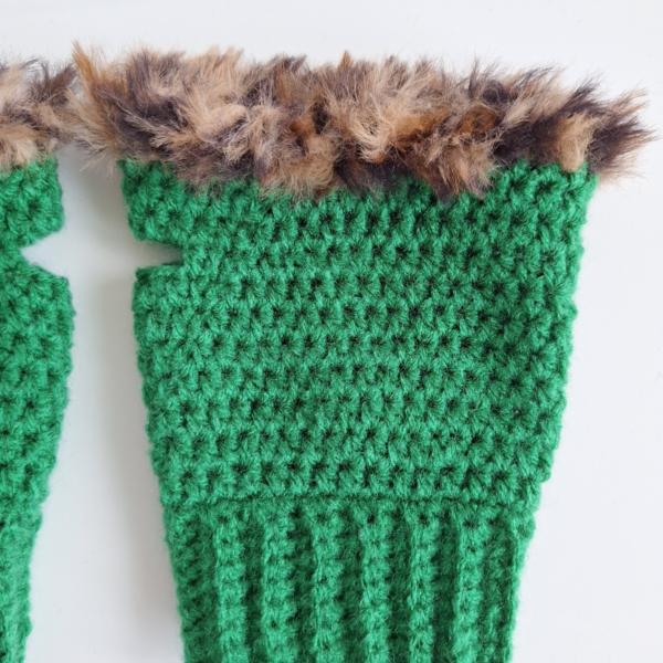 Gehaakte handschoenen - gehaakte vingerloze handschoenen | Groen en bruin gemêleerd