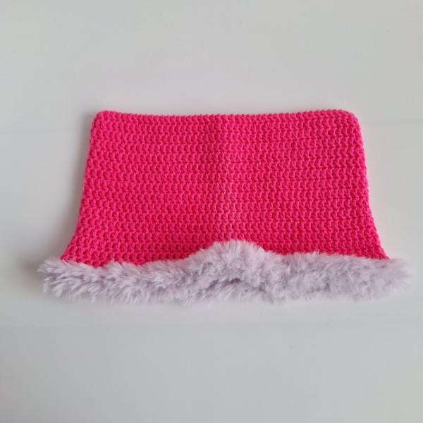 Gehaakte muts met imitatiebont | Neon roze en lila