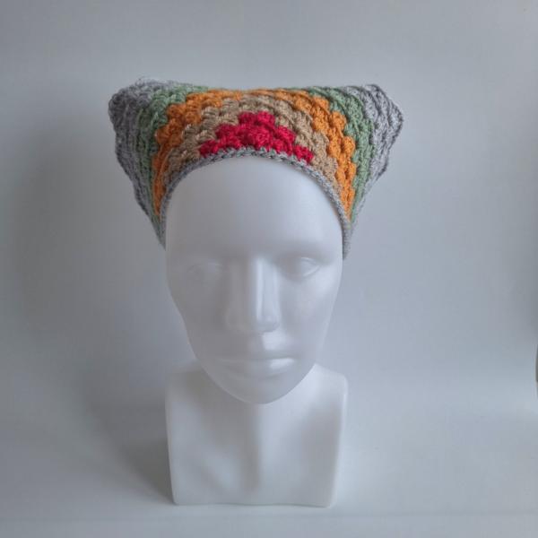 Gehaakte bandana 'Lichtgrijs, oranje en knalroze'