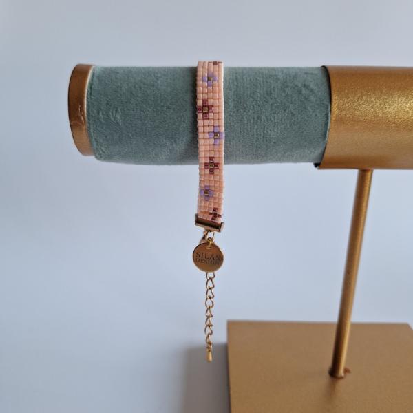 Geweven kralen armband | Paarse bloemen in de oranje weide