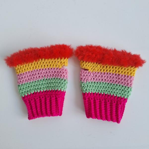 Gehaakte handschoenen - gehaakte vingerloze handschoenen | Knalroze, mintgroen, lichtroze, geel en rood