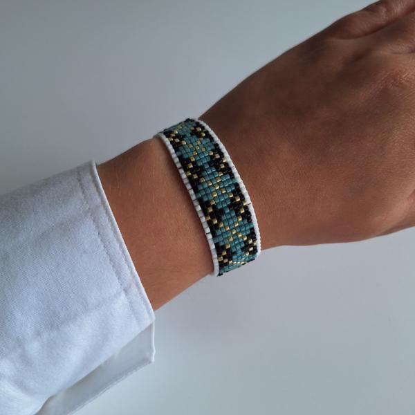 Geweven kralen armband 'Turquoise argyle'