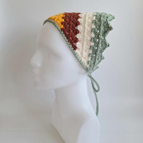 Gehaakte bandana | Geel, roestbruin, crème en sagegroen